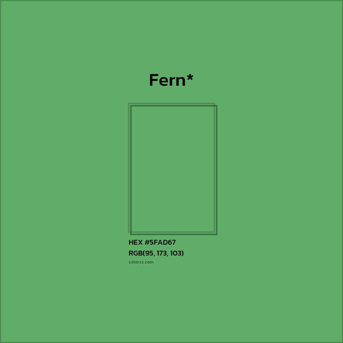 #5FAD67 hex color. RGB, RYB, CMYK, HSL, HSV codes and color conversions. Matching color names, palettes, paints.