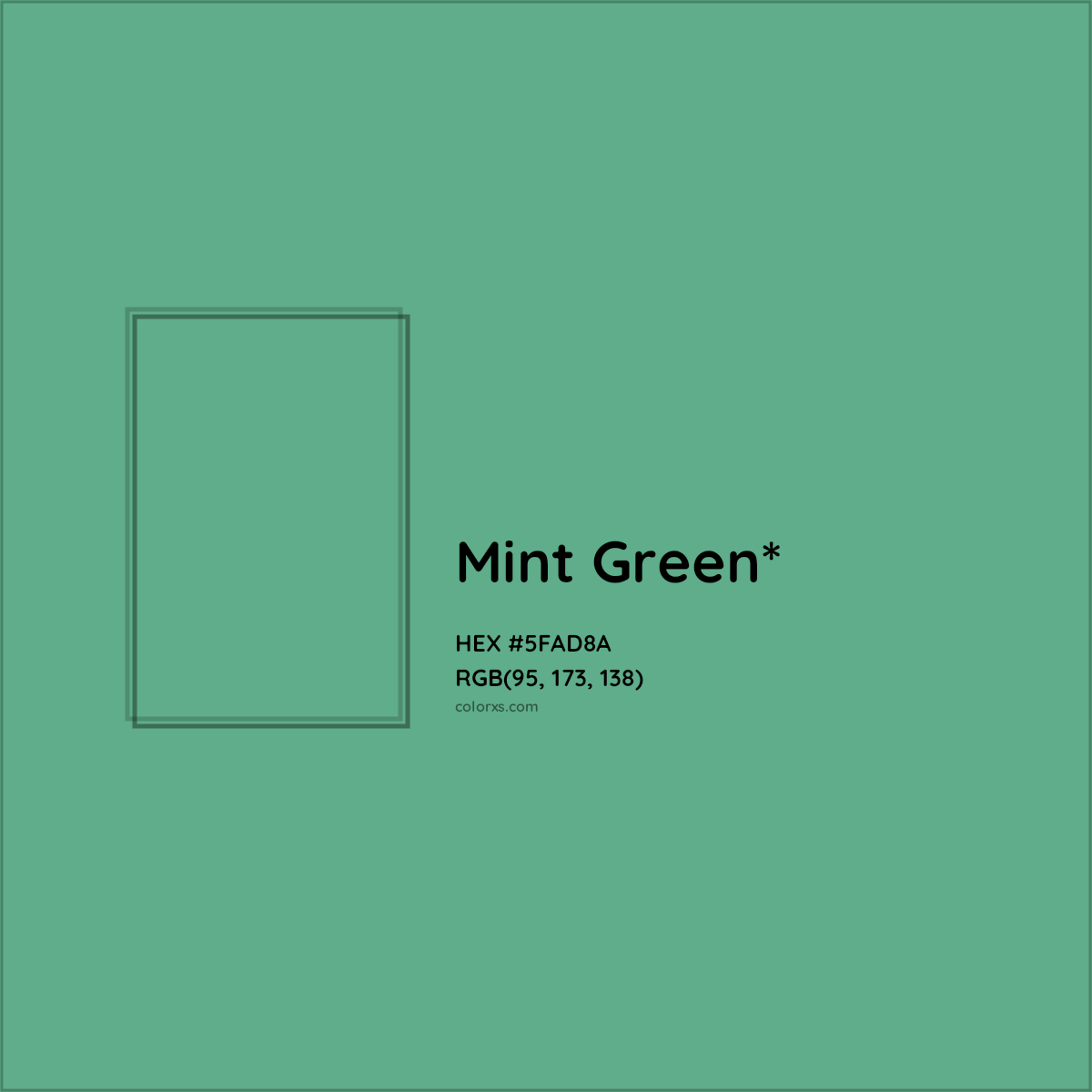 #5FAD8A hex color. RGB, RYB, CMYK, HSL, HSV codes and color conversions. Matching color names, palettes, paints.