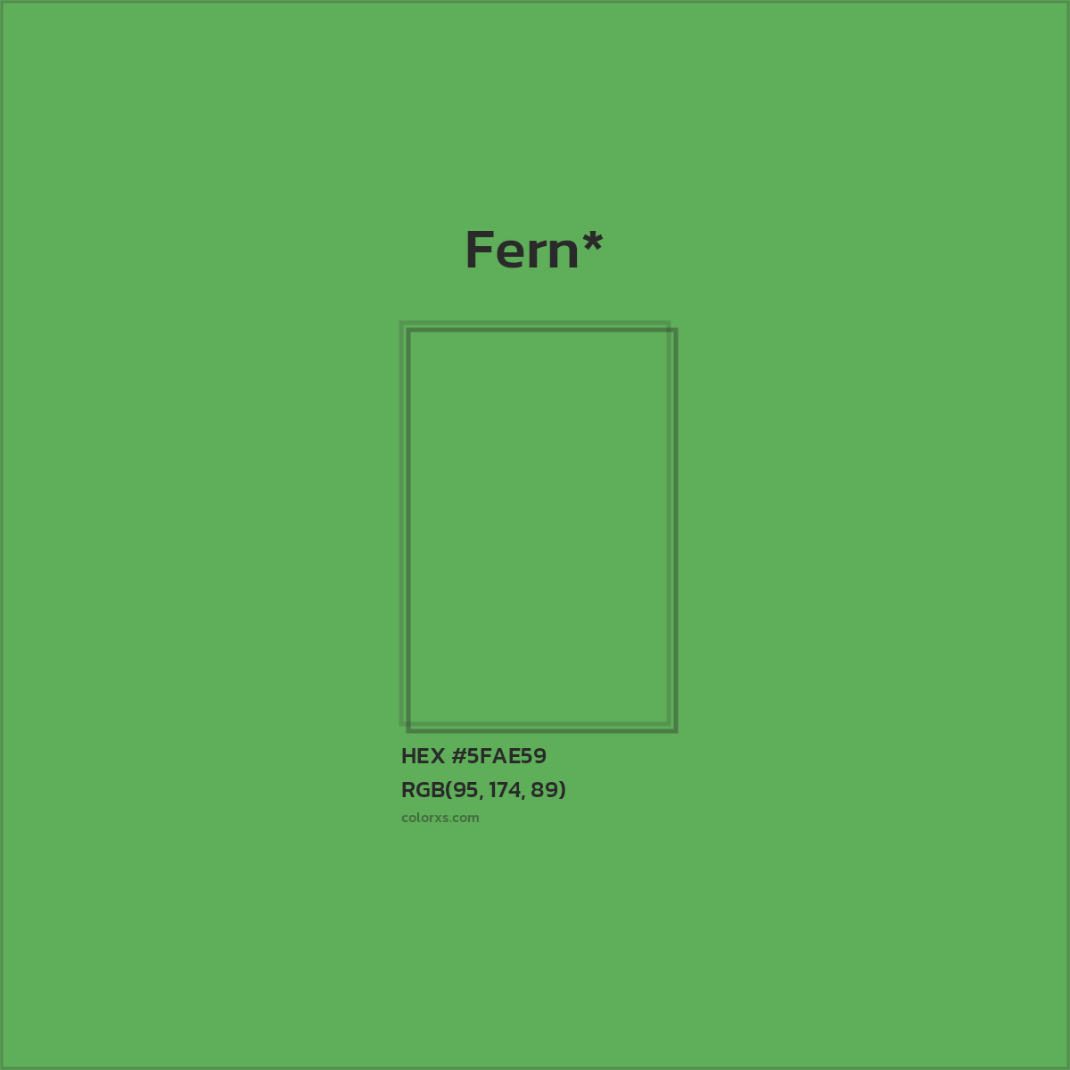 #5FAE59 hex color. RGB, RYB, CMYK, HSL, HSV codes and color conversions. Matching color names, palettes, paints.