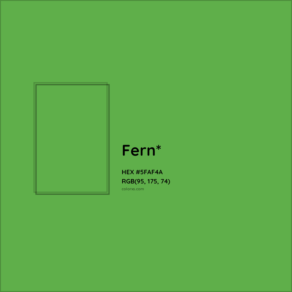 #5FAF4A hex color. RGB, RYB, CMYK, HSL, HSV codes and color conversions. Matching color names, palettes, paints.