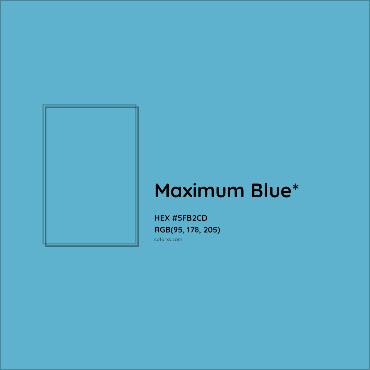 #5FB2CD hex color. RGB, RYB, CMYK, HSL, HSV codes and color conversions. Matching color names, palettes, paints.