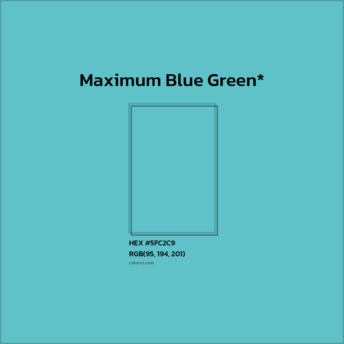 #5FC2C9 hex color. RGB, RYB, CMYK, HSL, HSV codes and color conversions. Matching color names, palettes, paints.
