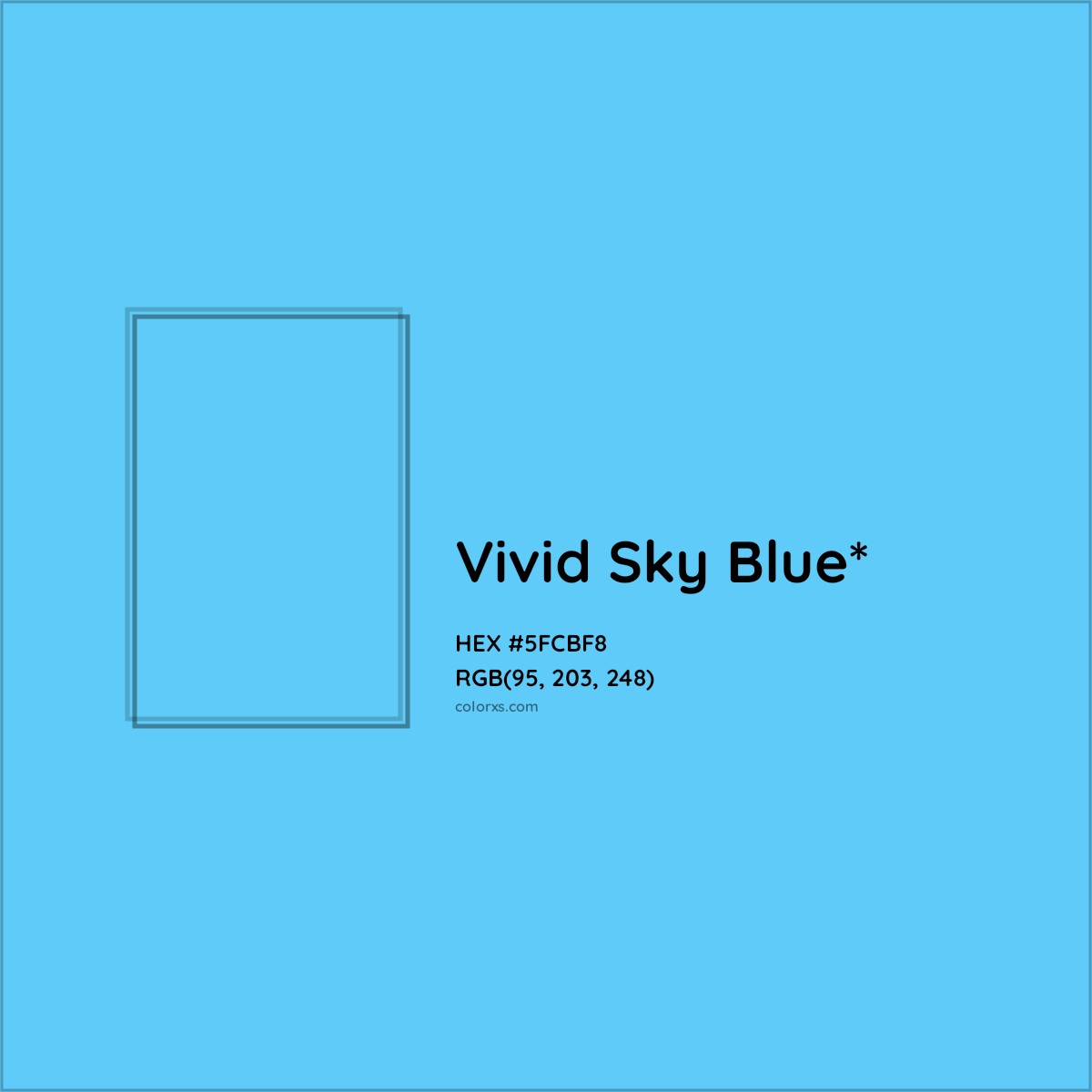 #5FCBF8 hex color. RGB, RYB, CMYK, HSL, HSV codes and color conversions. Matching color names, palettes, paints.