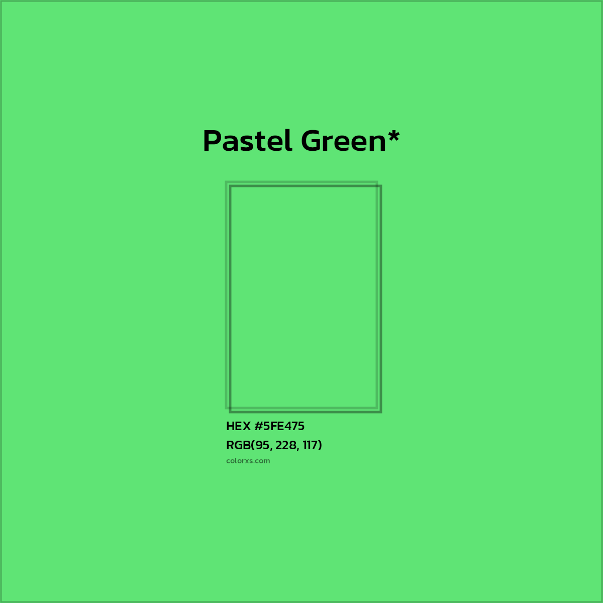 #5FE475 hex color. RGB, RYB, CMYK, HSL, HSV codes and color conversions. Matching color names, palettes, paints.