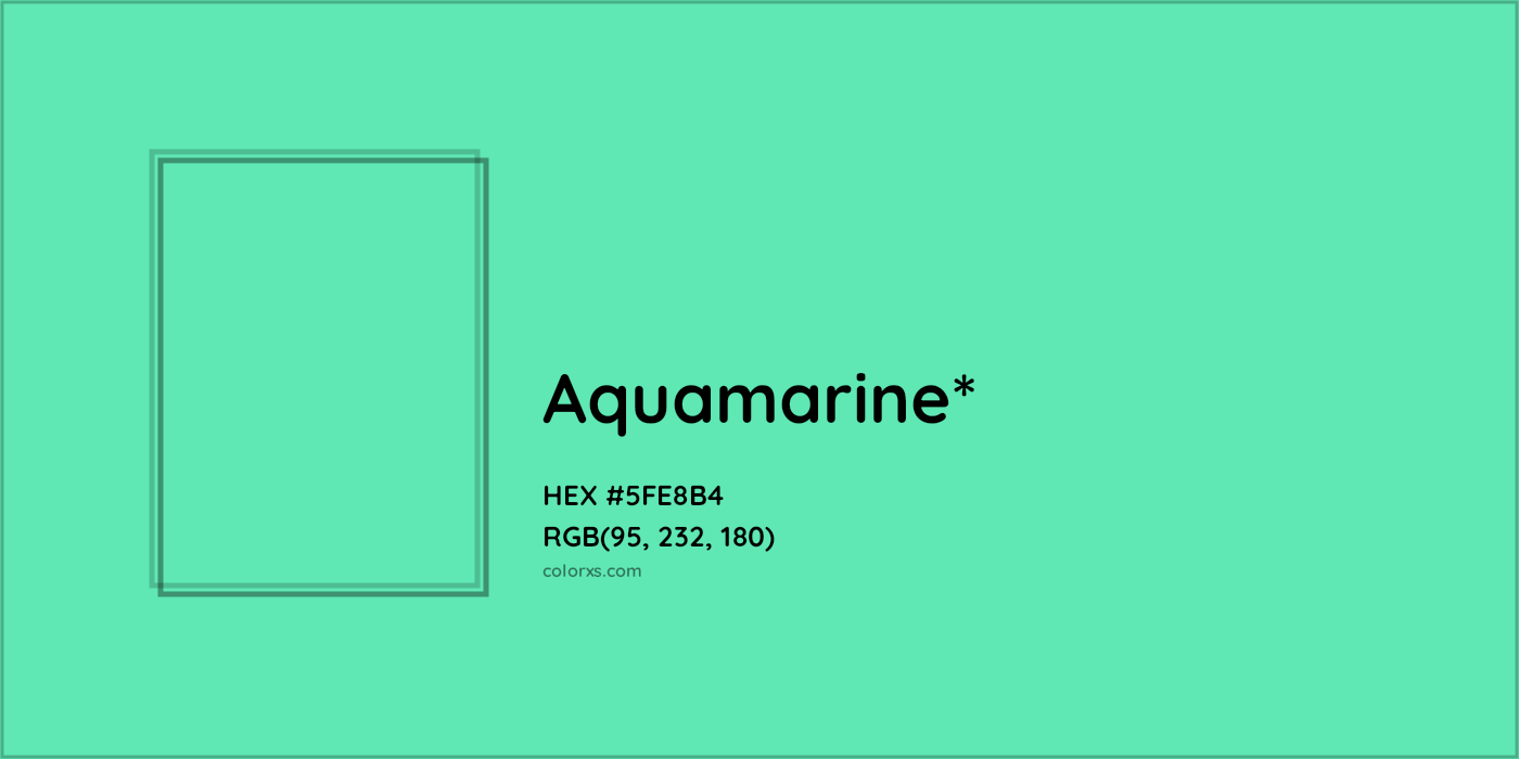 #5FE8B4 hex color. RGB, RYB, CMYK, HSL, HSV codes and color conversions. Matching color names, palettes, paints.