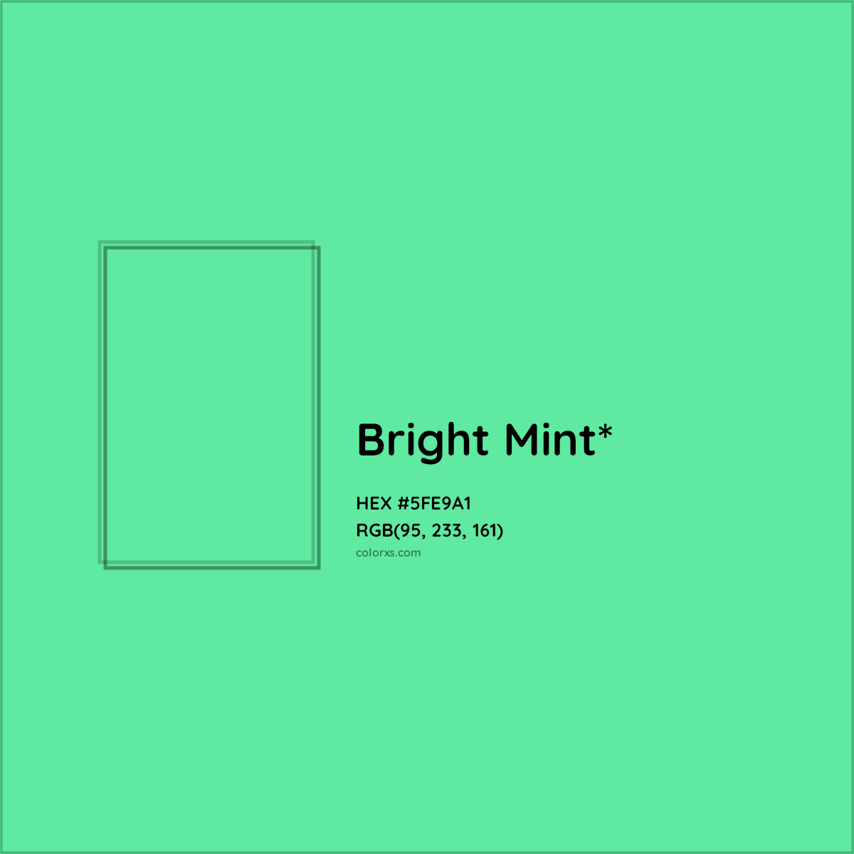 #5FE9A1 hex color. RGB, RYB, CMYK, HSL, HSV codes and color conversions. Matching color names, palettes, paints.