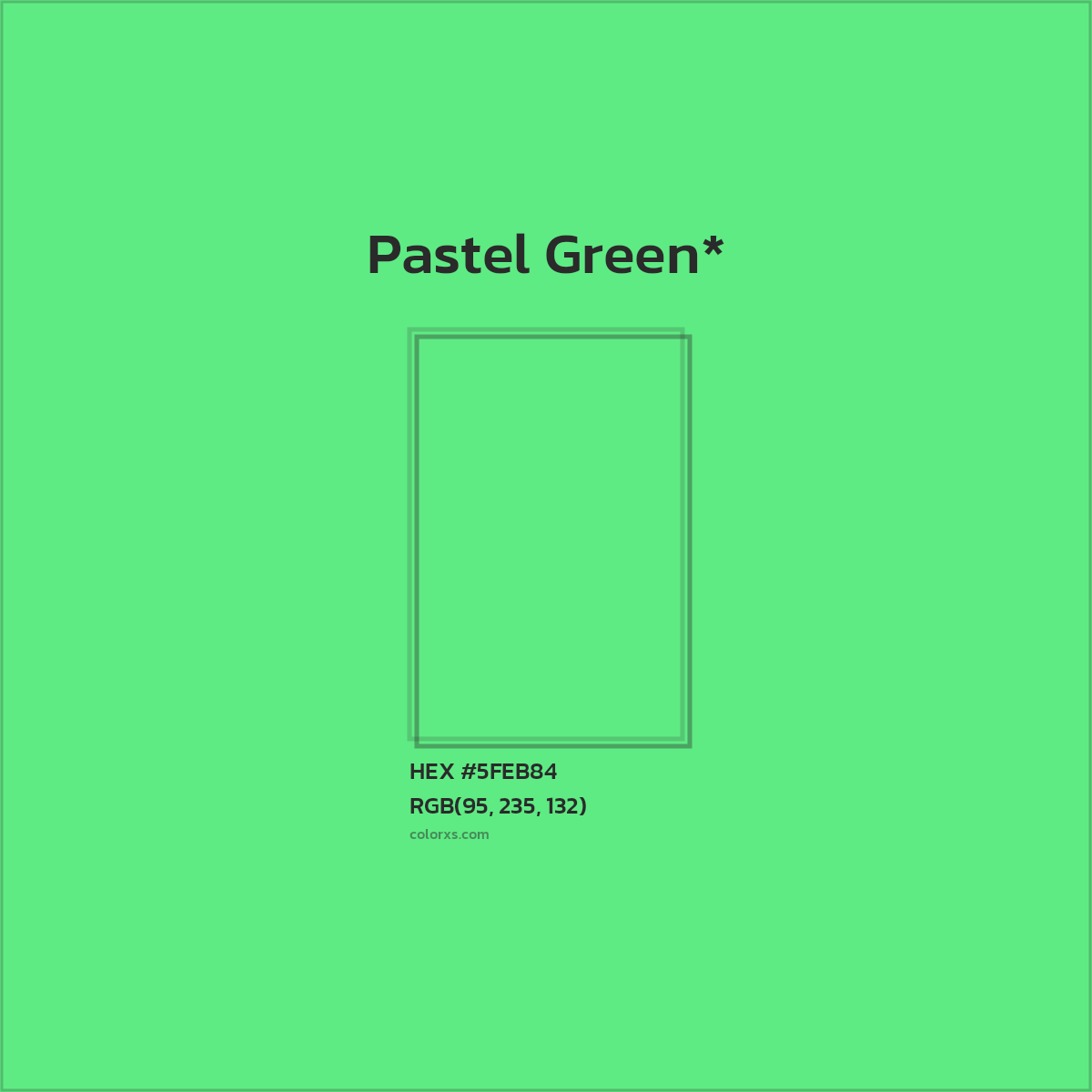 #5FEB84 hex color. RGB, RYB, CMYK, HSL, HSV codes and color conversions. Matching color names, palettes, paints.