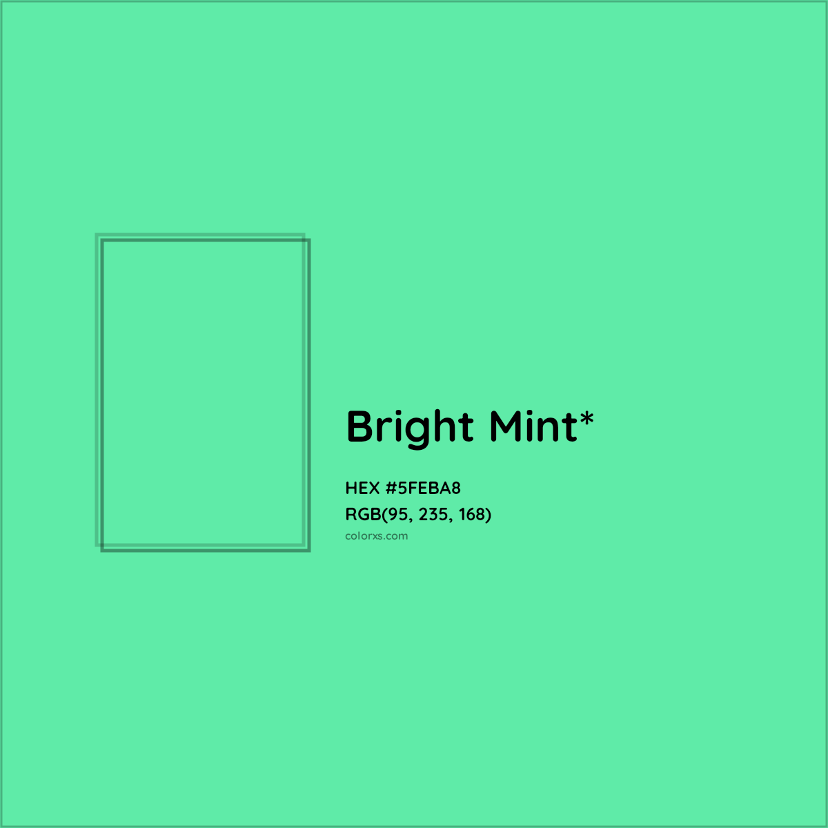 #5FEBA8 hex color. RGB, RYB, CMYK, HSL, HSV codes and color conversions. Matching color names, palettes, paints.