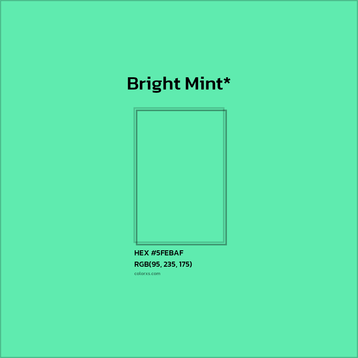 #5FEBAF hex color. RGB, RYB, CMYK, HSL, HSV codes and color conversions. Matching color names, palettes, paints.