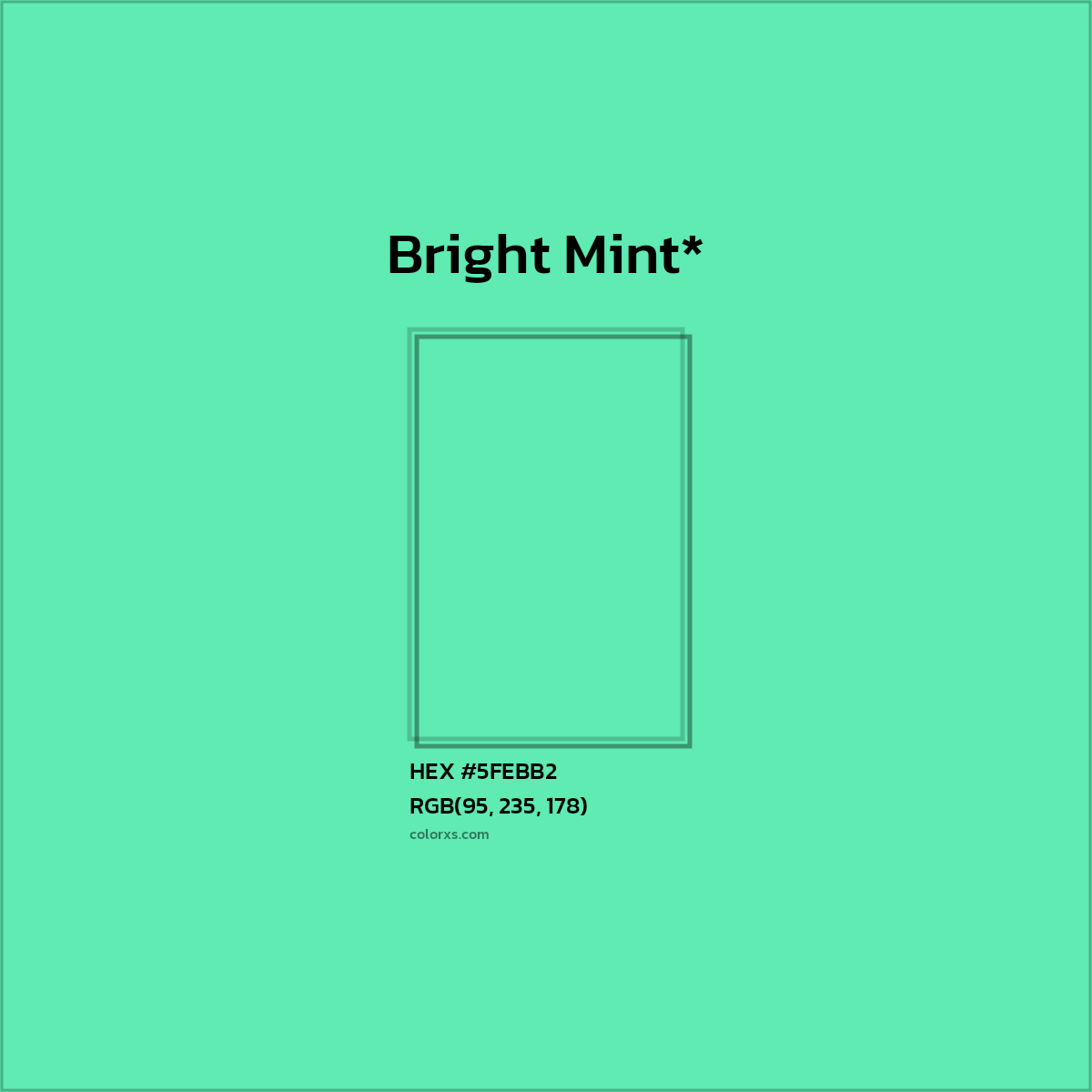 #5FEBB2 hex color. RGB, RYB, CMYK, HSL, HSV codes and color conversions. Matching color names, palettes, paints.