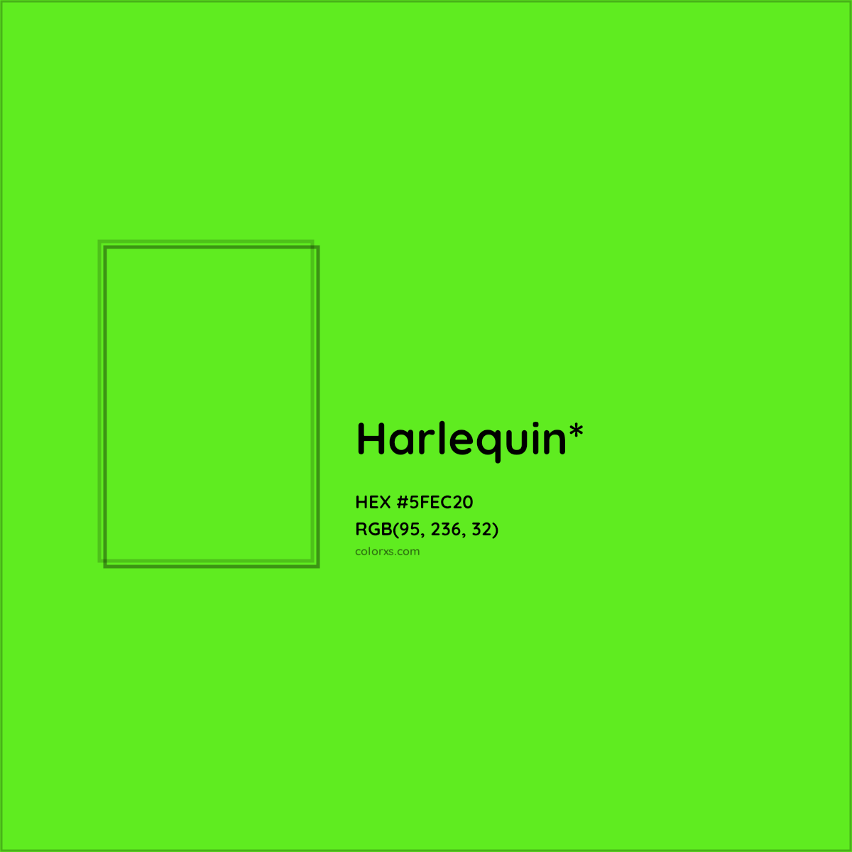 #5FEC20 hex color. RGB, RYB, CMYK, HSL, HSV codes and color conversions. Matching color names, palettes, paints.