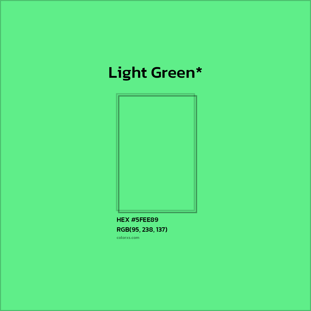 #5FEE89 hex color. RGB, RYB, CMYK, HSL, HSV codes and color conversions. Matching color names, palettes, paints.