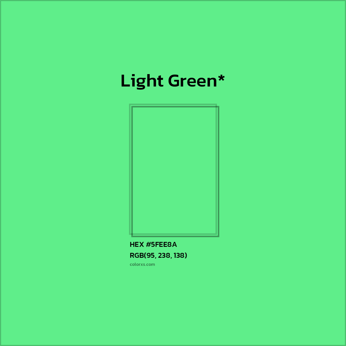 #5FEE8A hex color. RGB, RYB, CMYK, HSL, HSV codes and color conversions. Matching color names, palettes, paints.