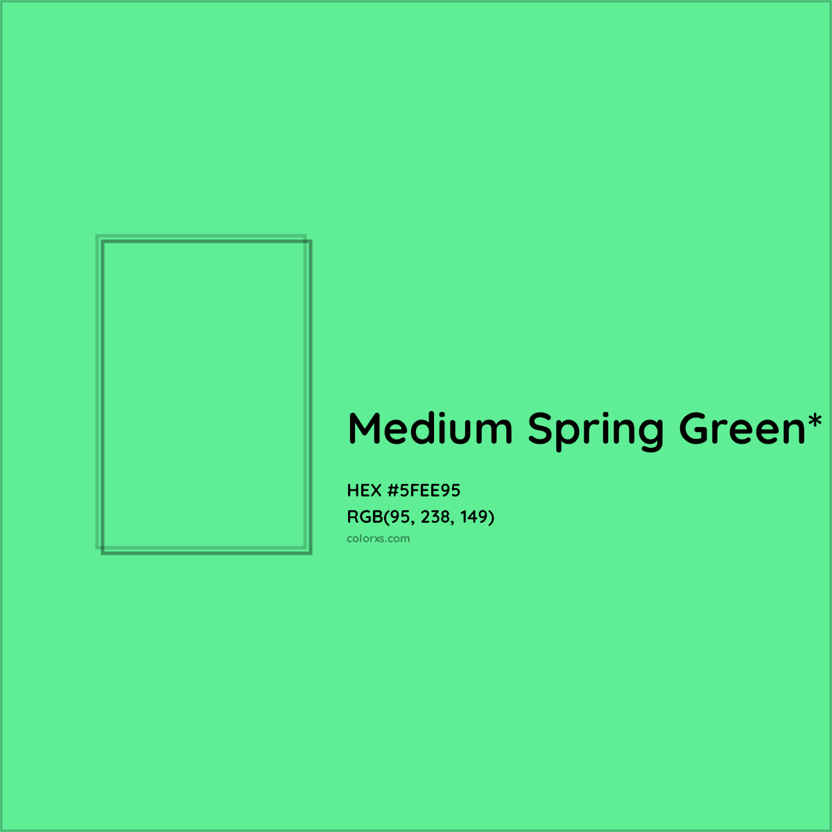 #5FEE95 hex color. RGB, RYB, CMYK, HSL, HSV codes and color conversions. Matching color names, palettes, paints.