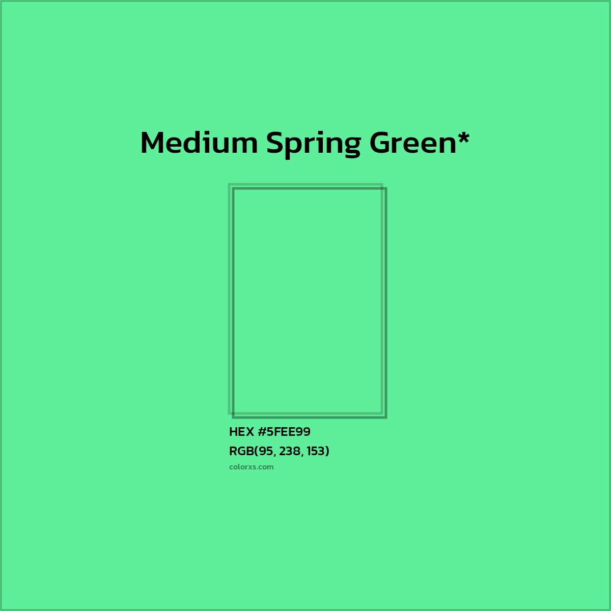 #5FEE99 hex color. RGB, RYB, CMYK, HSL, HSV codes and color conversions. Matching color names, palettes, paints.