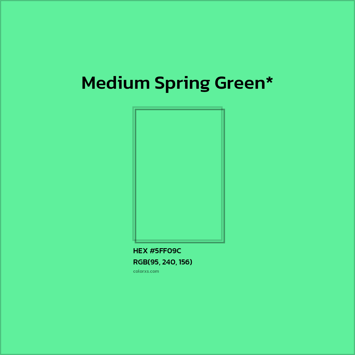 #5FF09C hex color. RGB, RYB, CMYK, HSL, HSV codes and color conversions. Matching color names, palettes, paints.