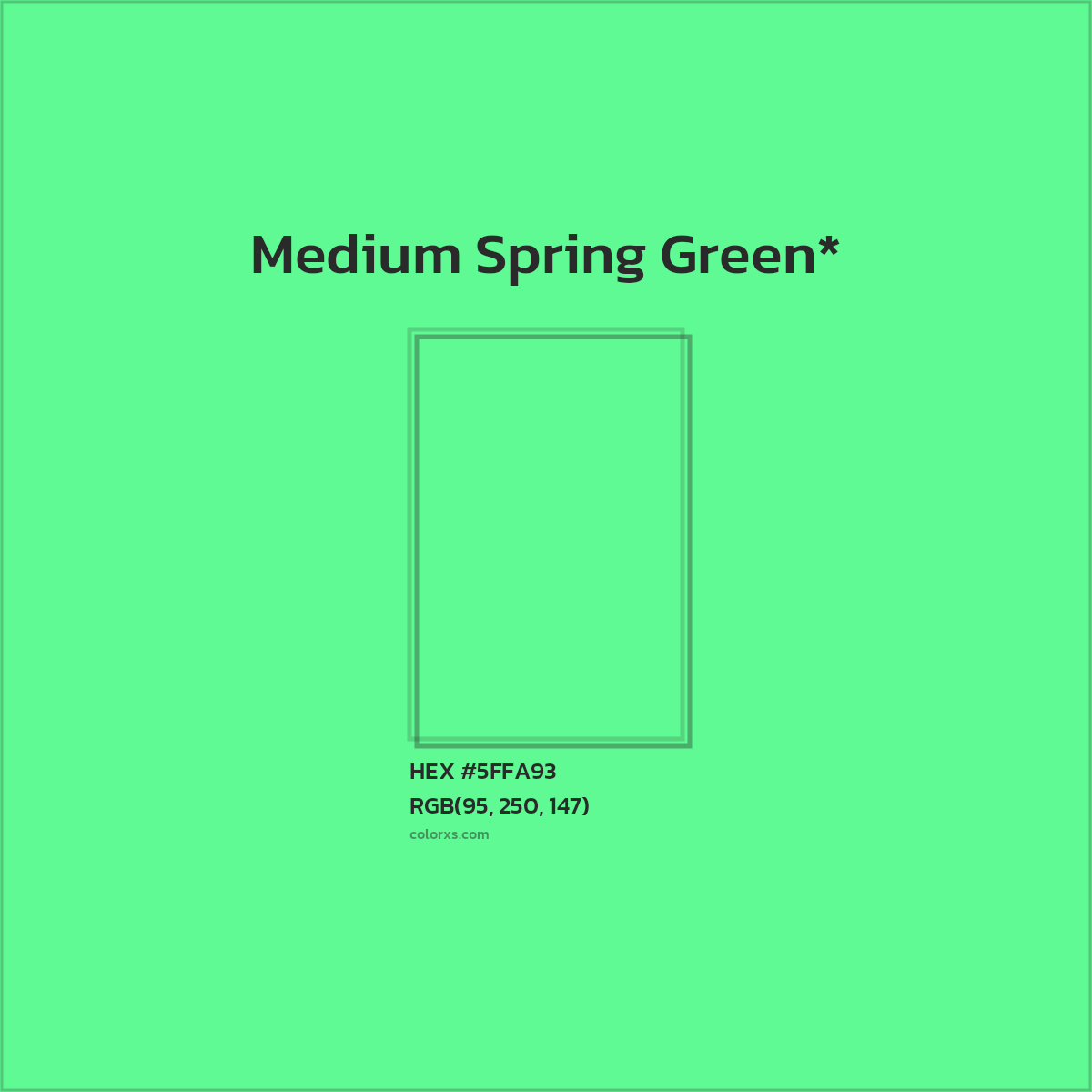 #5FFA93 hex color. RGB, RYB, CMYK, HSL, HSV codes and color conversions. Matching color names, palettes, paints.
