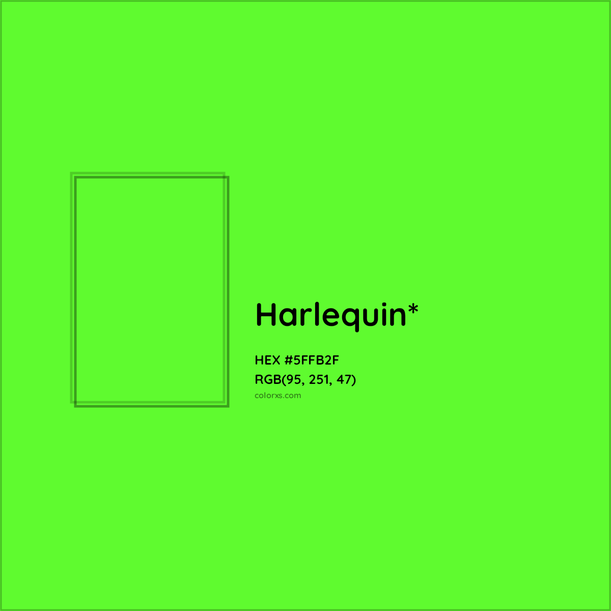 #5FFB2F hex color. RGB, RYB, CMYK, HSL, HSV codes and color conversions. Matching color names, palettes, paints.