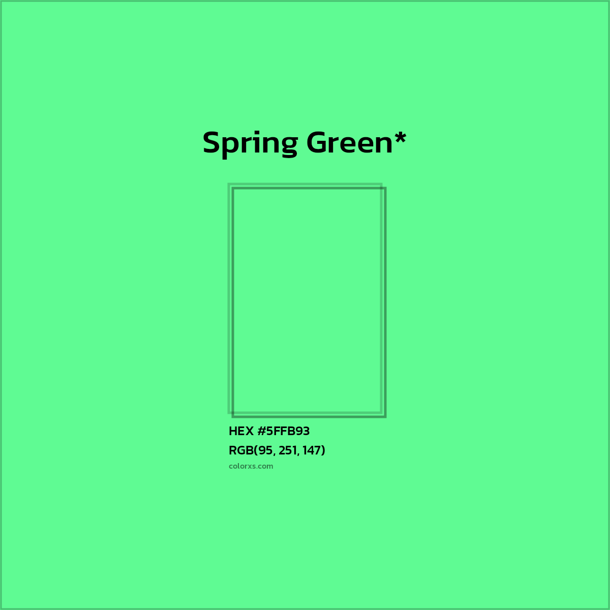 #5FFB93 hex color. RGB, RYB, CMYK, HSL, HSV codes and color conversions. Matching color names, palettes, paints.