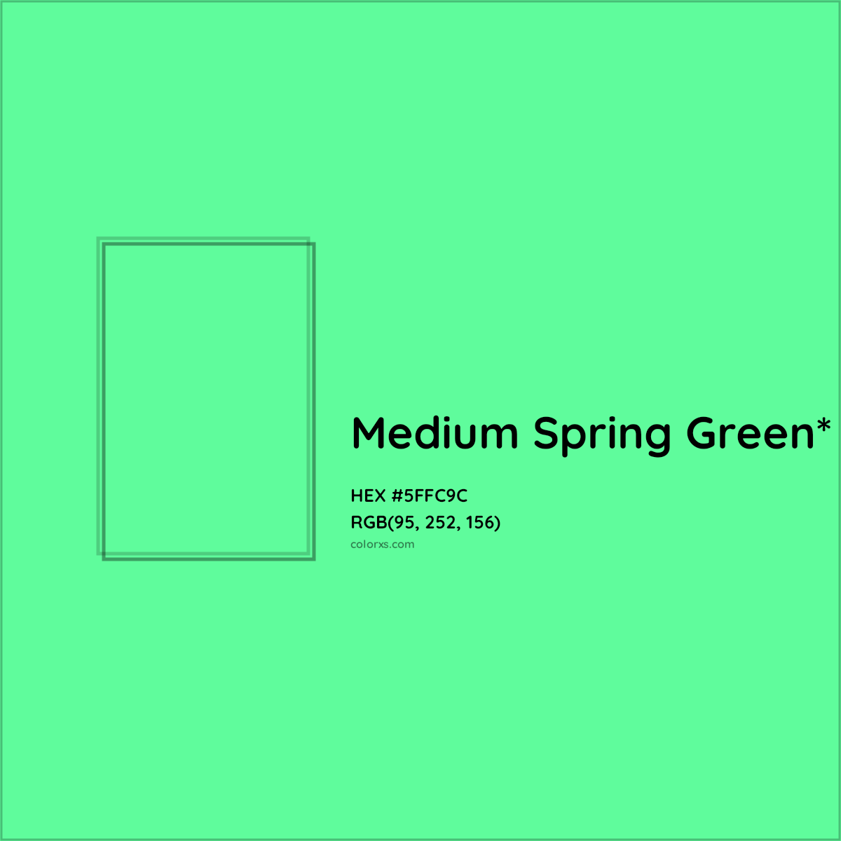 #5FFC9C hex color. RGB, RYB, CMYK, HSL, HSV codes and color conversions. Matching color names, palettes, paints.
