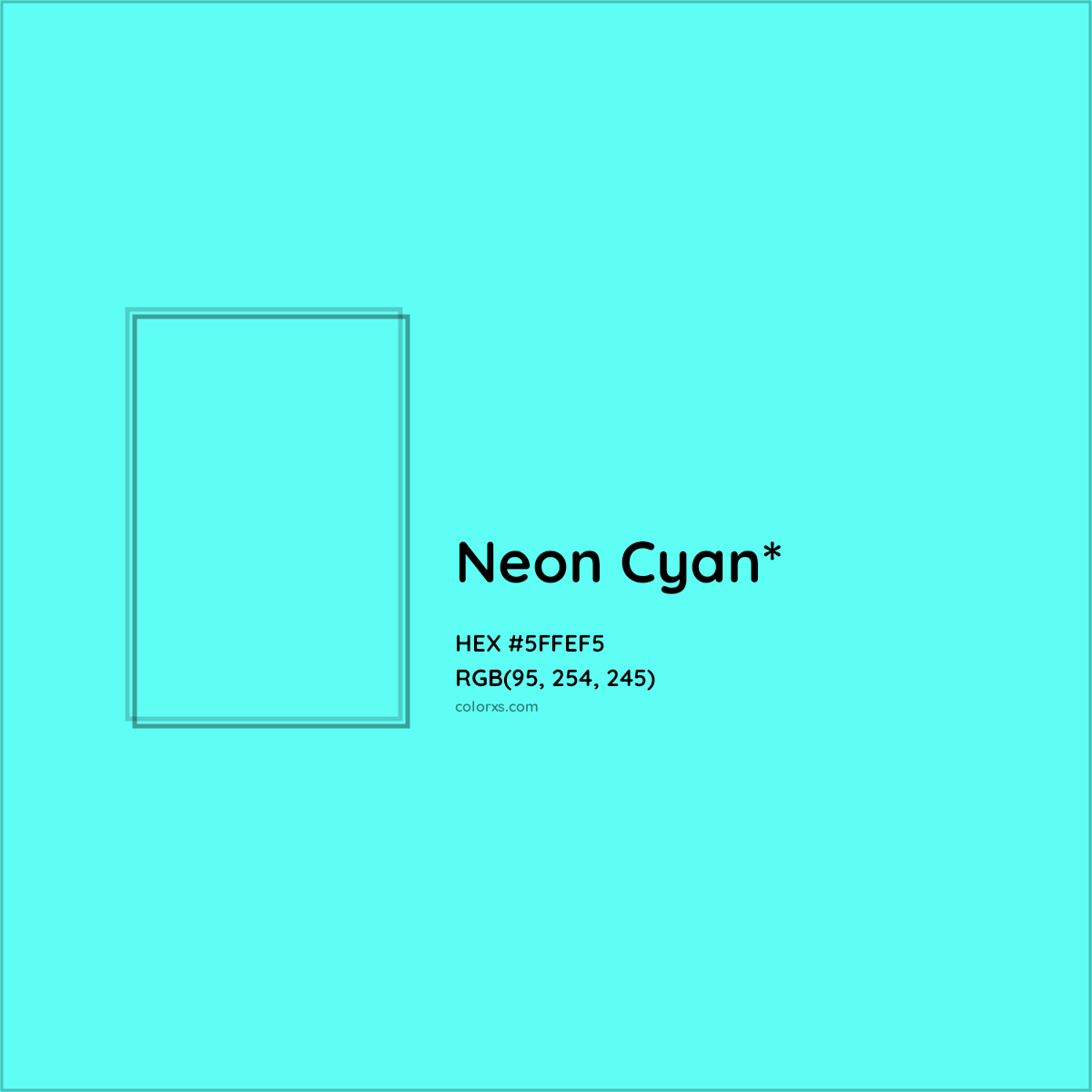 #5FFEF5 hex color. RGB, RYB, CMYK, HSL, HSV codes and color conversions. Matching color names, palettes, paints.