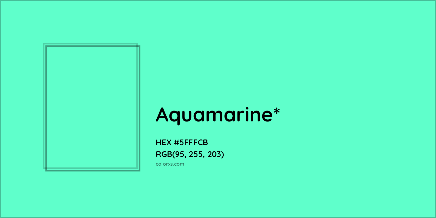 #5FFFCB hex color. RGB, RYB, CMYK, HSL, HSV codes and color conversions. Matching color names, palettes, paints.