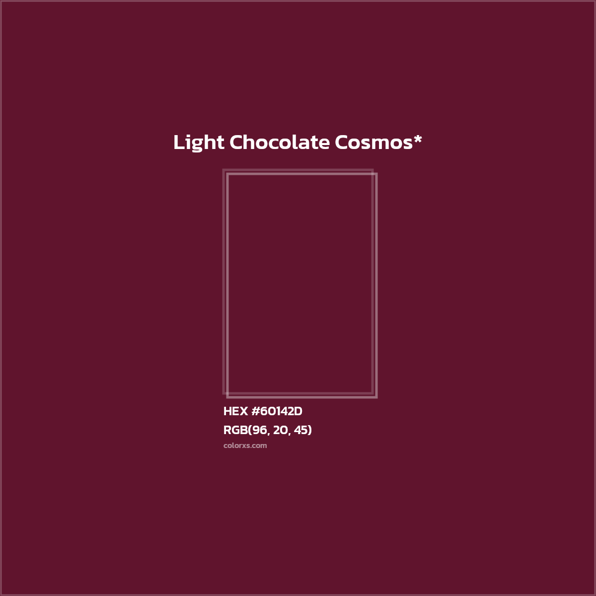 #60142D hex color. RGB, RYB, CMYK, HSL, HSV codes and color conversions. Matching color names, palettes, paints.