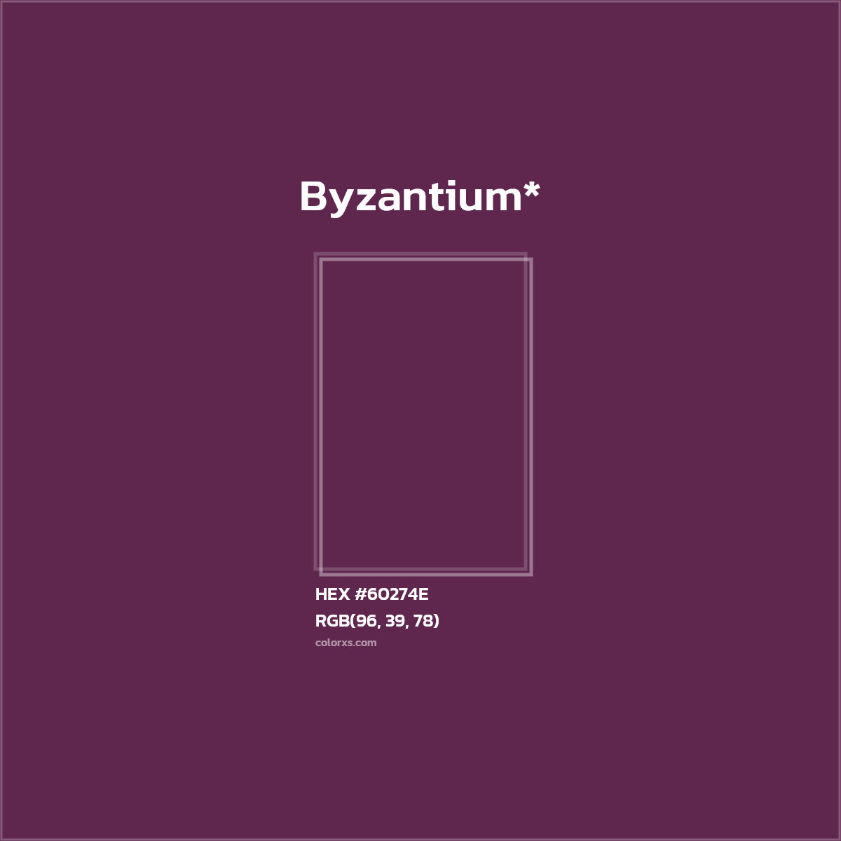 #60274E hex color. RGB, RYB, CMYK, HSL, HSV codes and color conversions. Matching color names, palettes, paints.