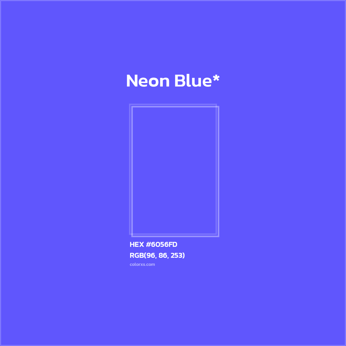 #6056FD hex color. RGB, RYB, CMYK, HSL, HSV codes and color conversions. Matching color names, palettes, paints.