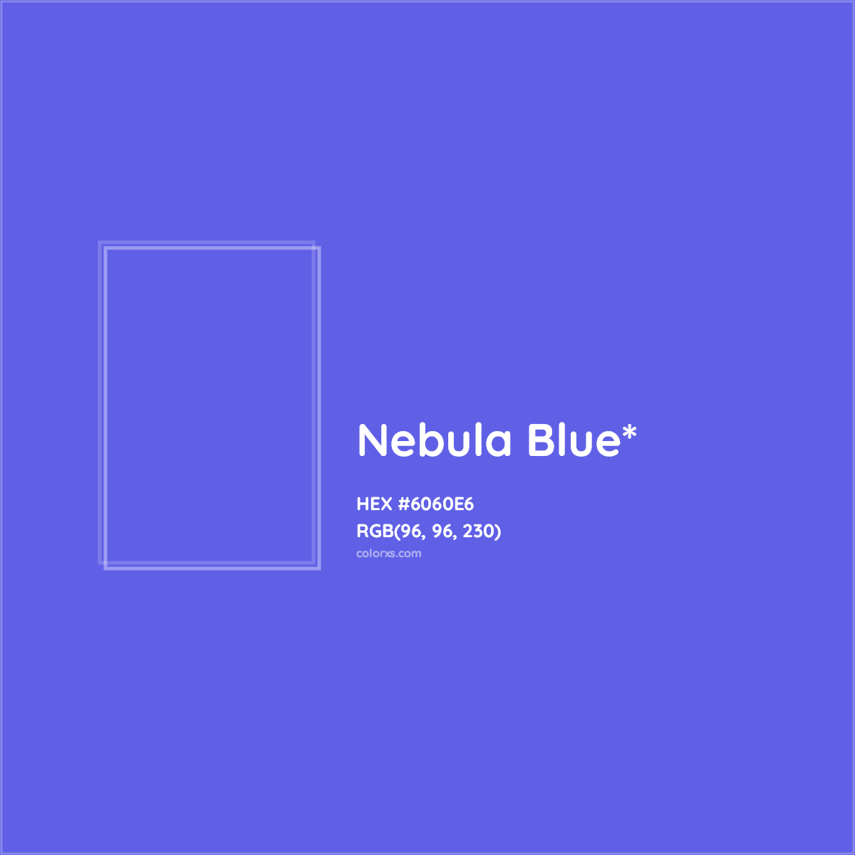#6060E6 hex color. RGB, RYB, CMYK, HSL, HSV codes and color conversions. Matching color names, palettes, paints.