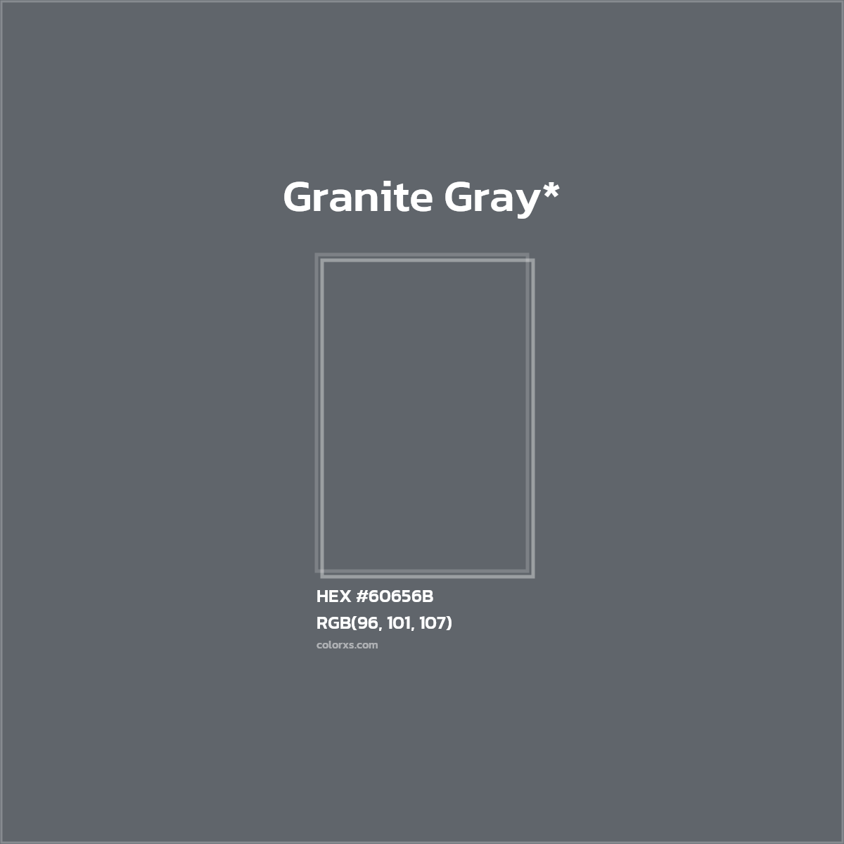 #60656B hex color. RGB, RYB, CMYK, HSL, HSV codes and color conversions. Matching color names, palettes, paints.