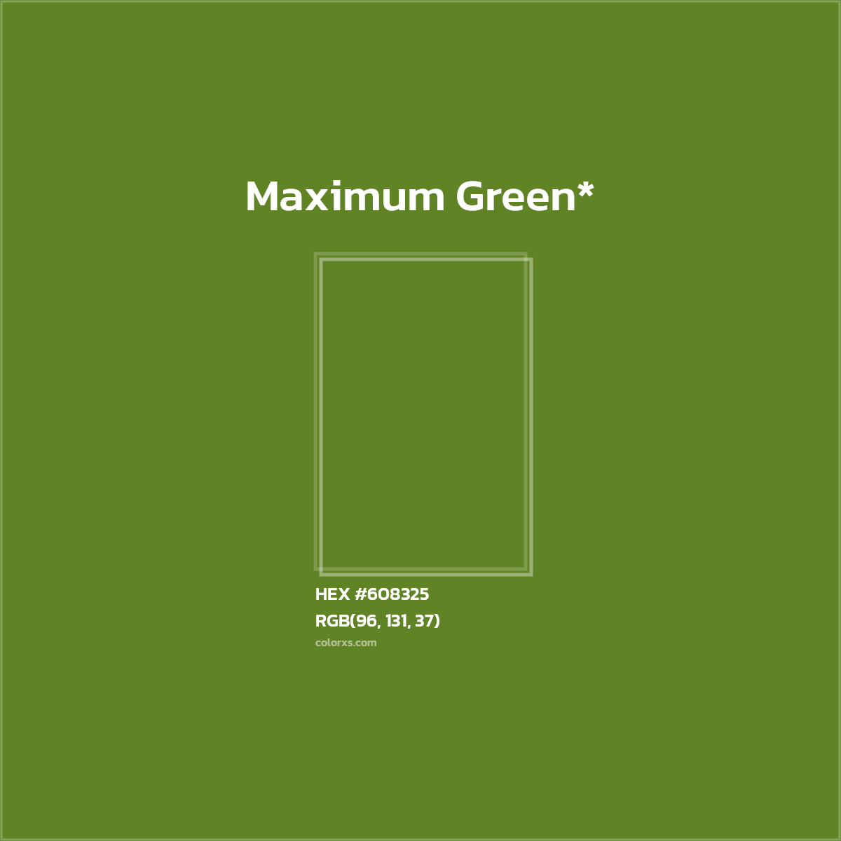 #608325 hex color. RGB, RYB, CMYK, HSL, HSV codes and color conversions. Matching color names, palettes, paints.