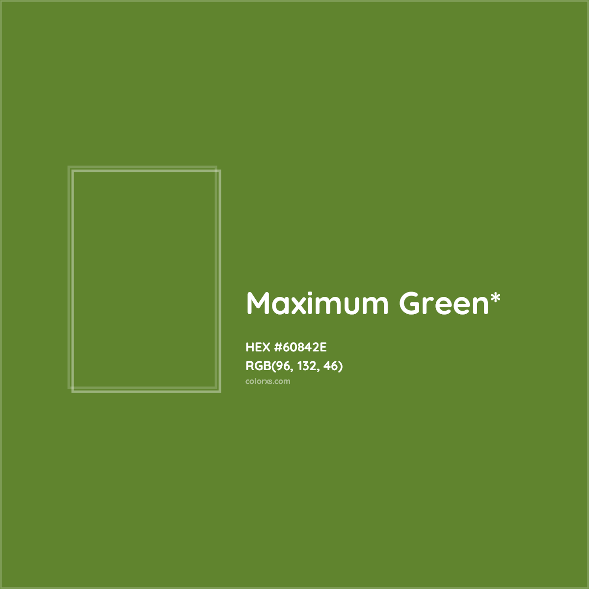 #60842E hex color. RGB, RYB, CMYK, HSL, HSV codes and color conversions. Matching color names, palettes, paints.