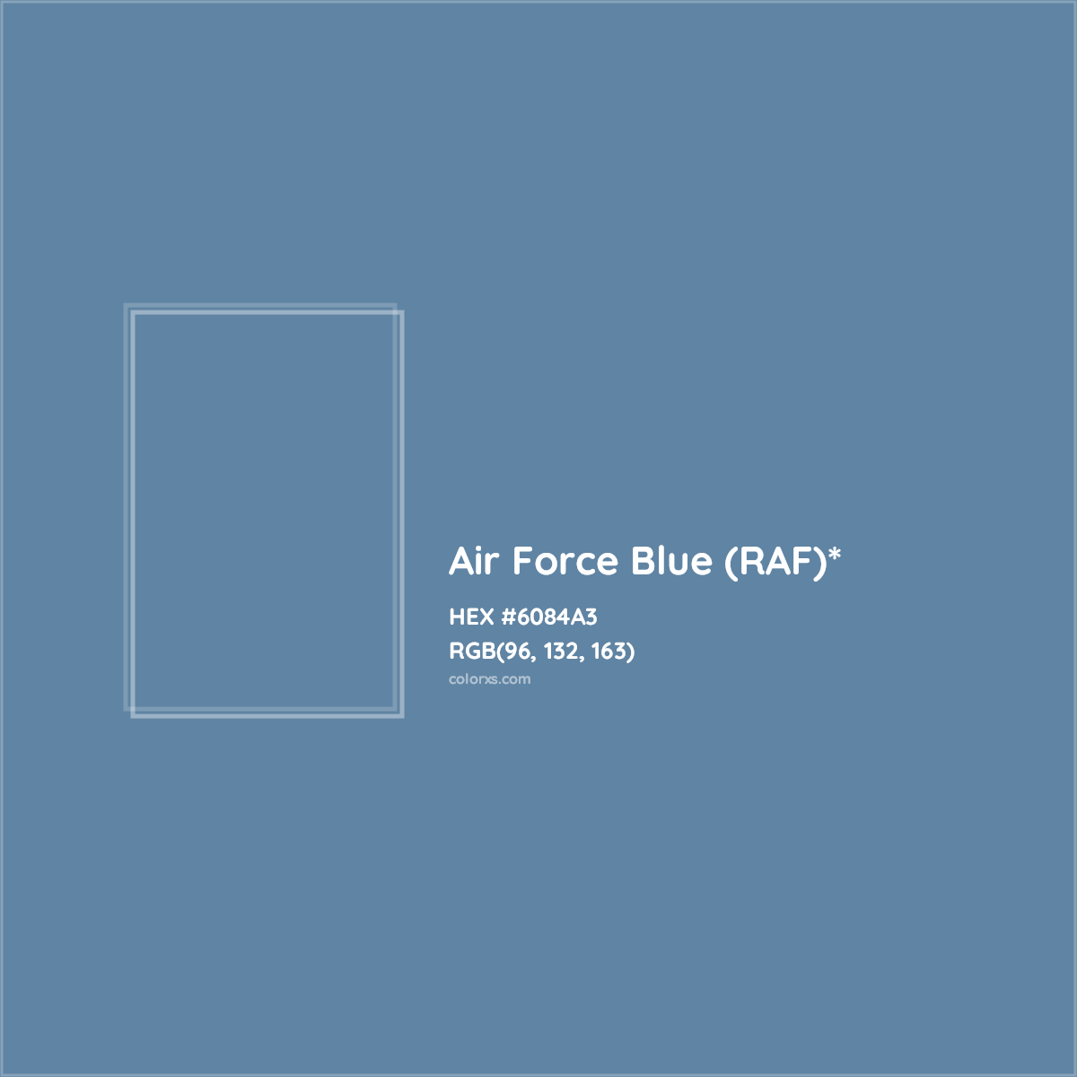 #6084A3 hex color. RGB, RYB, CMYK, HSL, HSV codes and color conversions. Matching color names, palettes, paints.