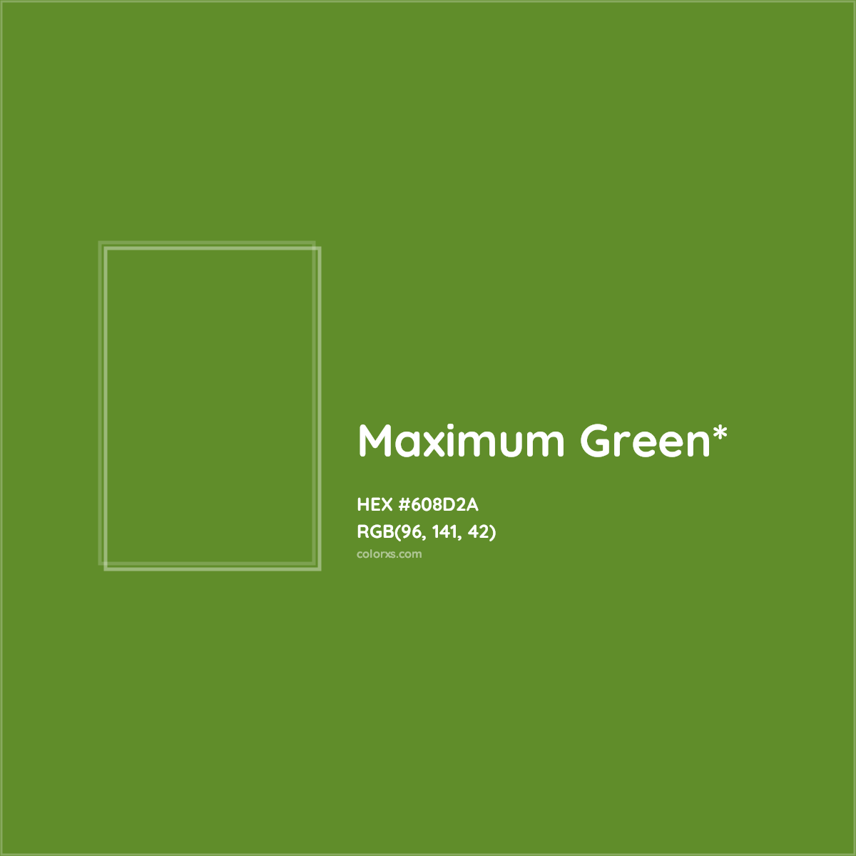 #608D2A hex color. RGB, RYB, CMYK, HSL, HSV codes and color conversions. Matching color names, palettes, paints.