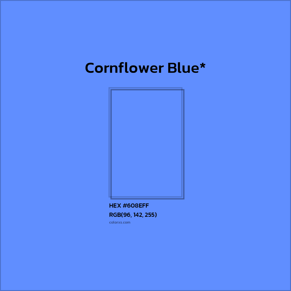 #608EFF hex color. RGB, RYB, CMYK, HSL, HSV codes and color conversions. Matching color names, palettes, paints.
