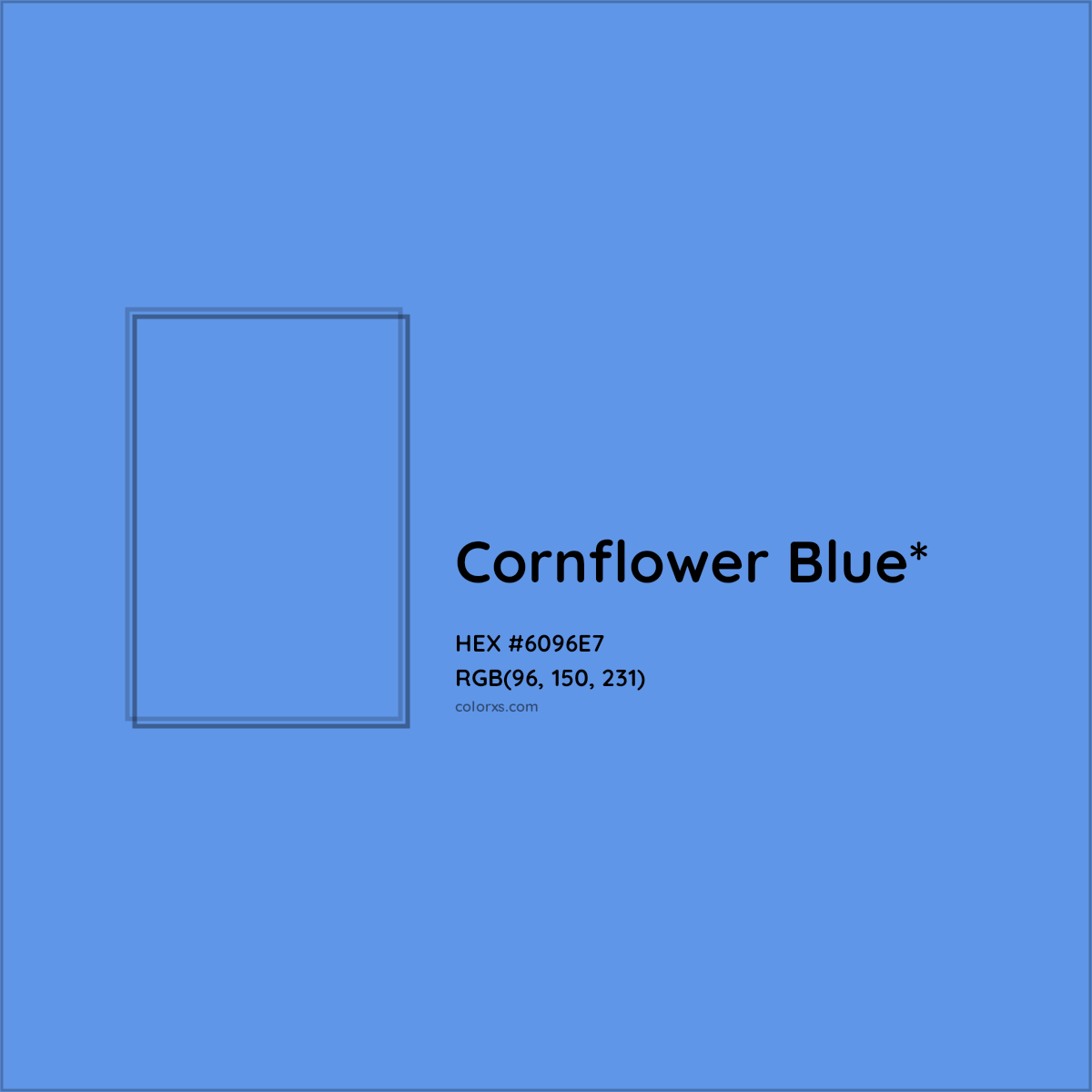 #6096E7 hex color. RGB, RYB, CMYK, HSL, HSV codes and color conversions. Matching color names, palettes, paints.