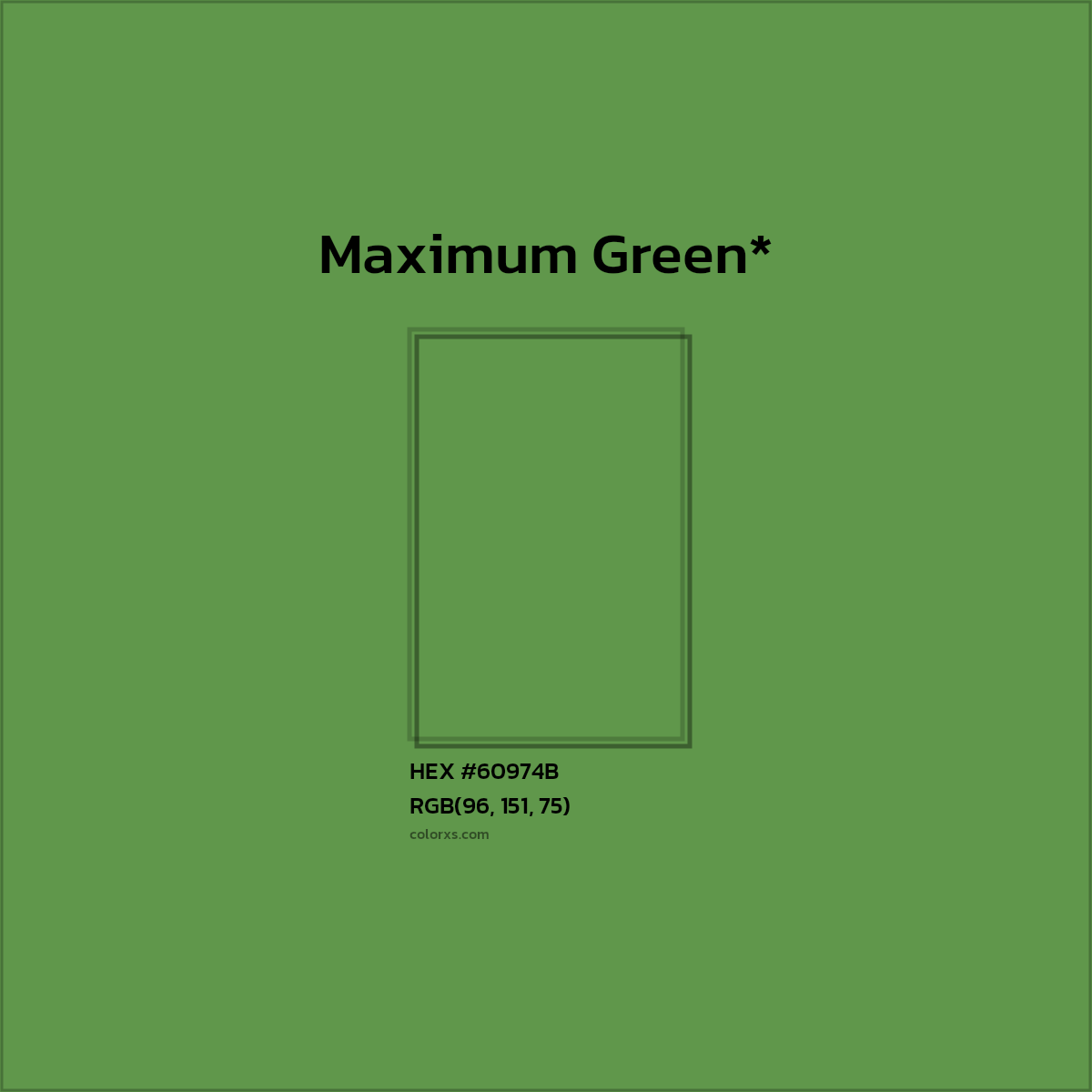 #60974B hex color. RGB, RYB, CMYK, HSL, HSV codes and color conversions. Matching color names, palettes, paints.