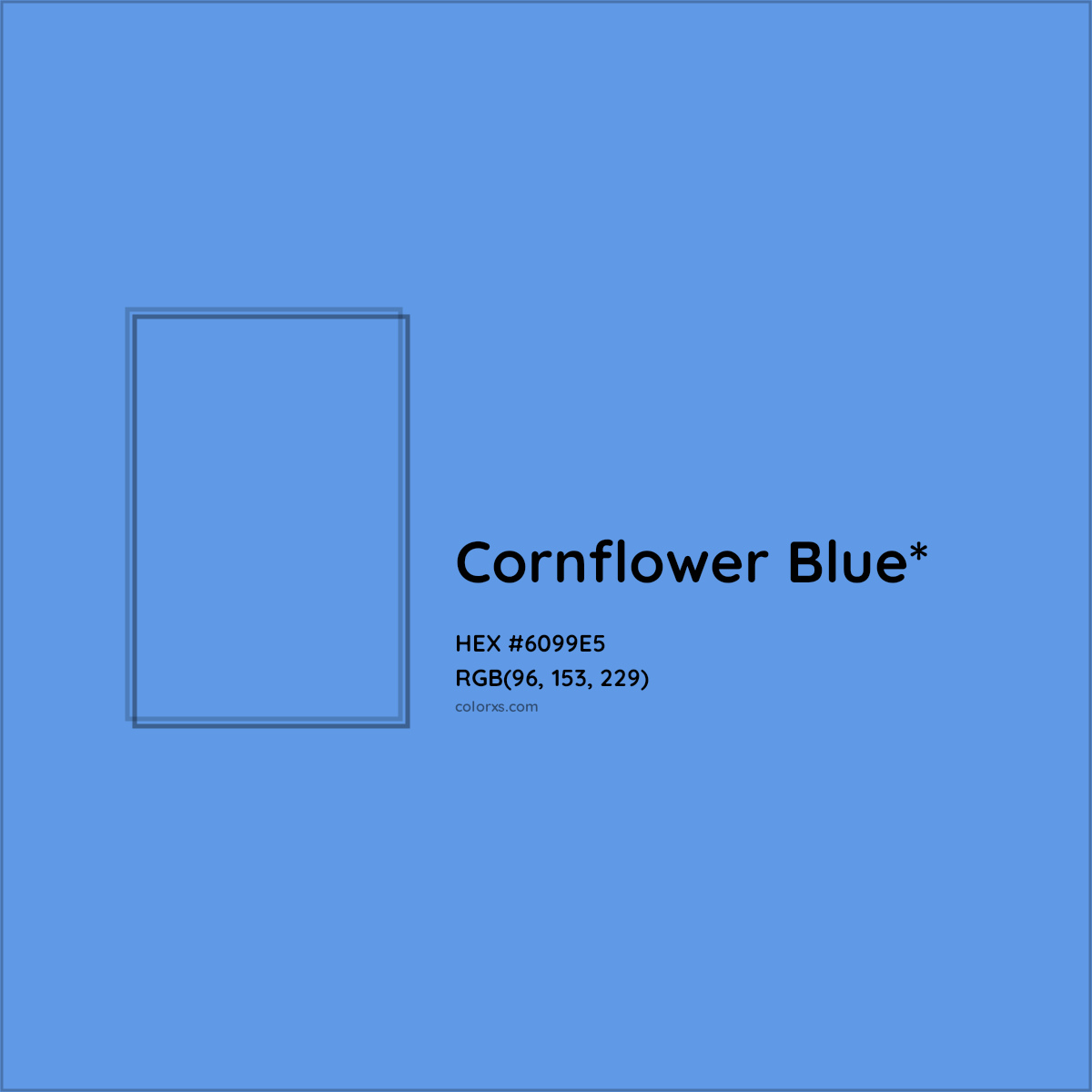 #6099E5 hex color. RGB, RYB, CMYK, HSL, HSV codes and color conversions. Matching color names, palettes, paints.