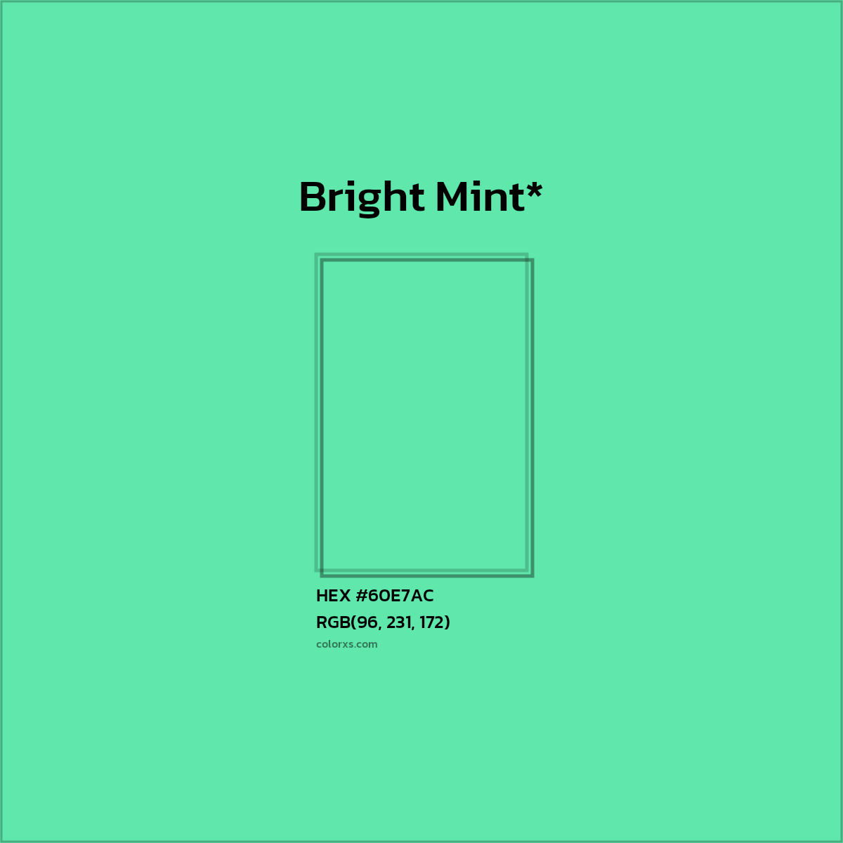 #60E7AC hex color. RGB, RYB, CMYK, HSL, HSV codes and color conversions. Matching color names, palettes, paints.