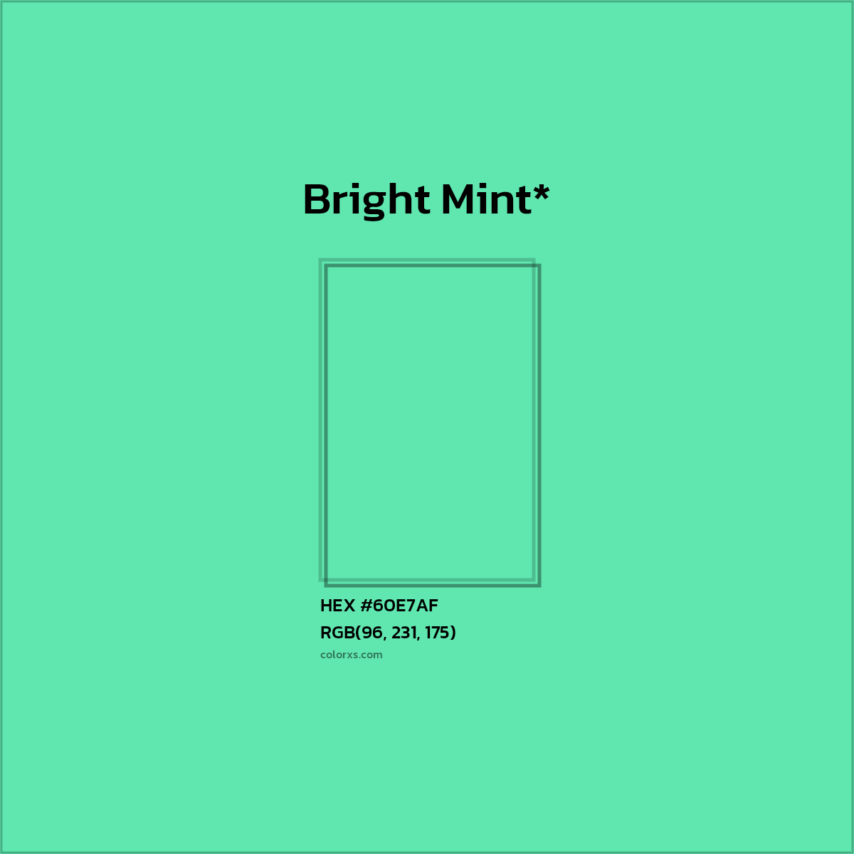 #60E7AF hex color. RGB, RYB, CMYK, HSL, HSV codes and color conversions. Matching color names, palettes, paints.