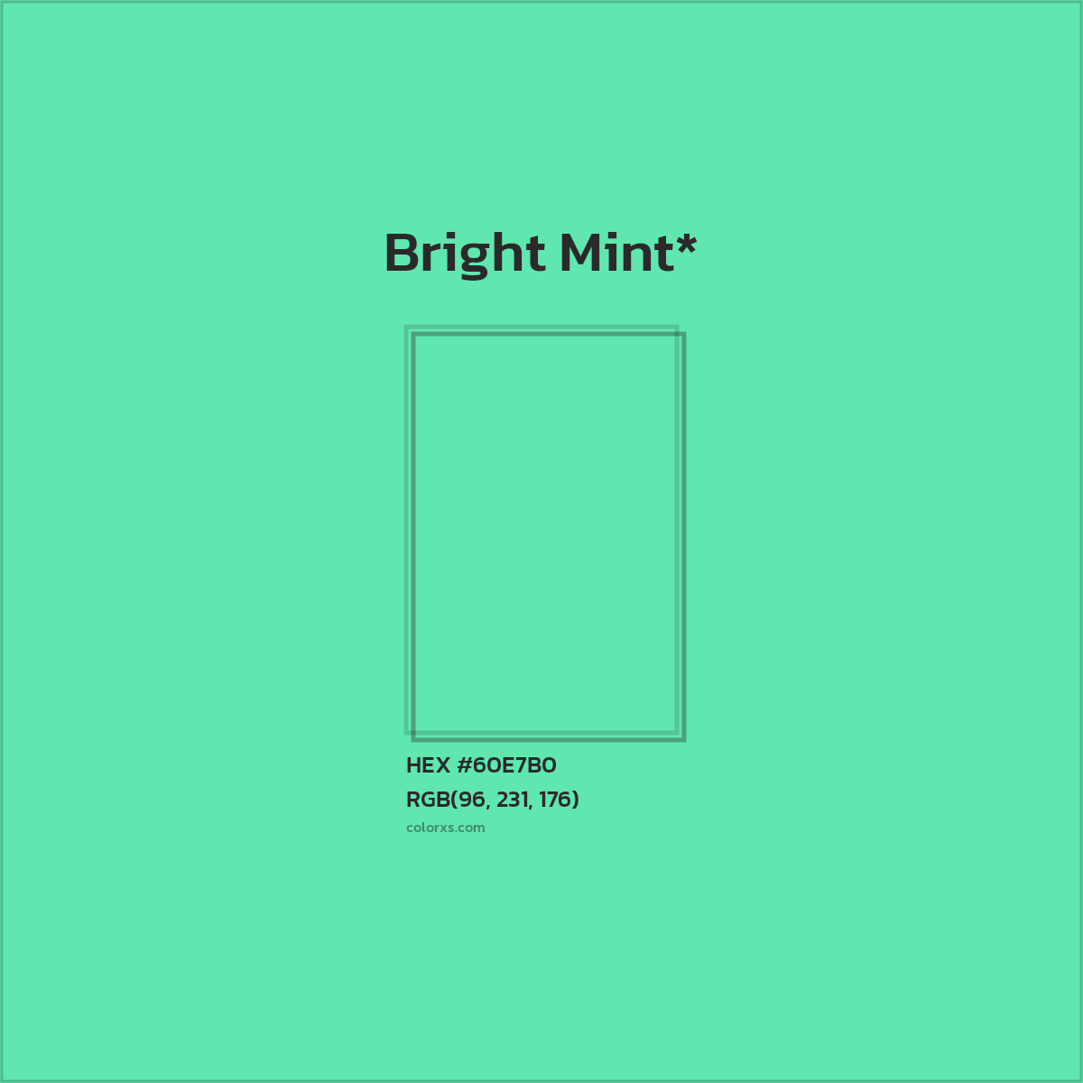 #60E7B0 hex color. RGB, RYB, CMYK, HSL, HSV codes and color conversions. Matching color names, palettes, paints.