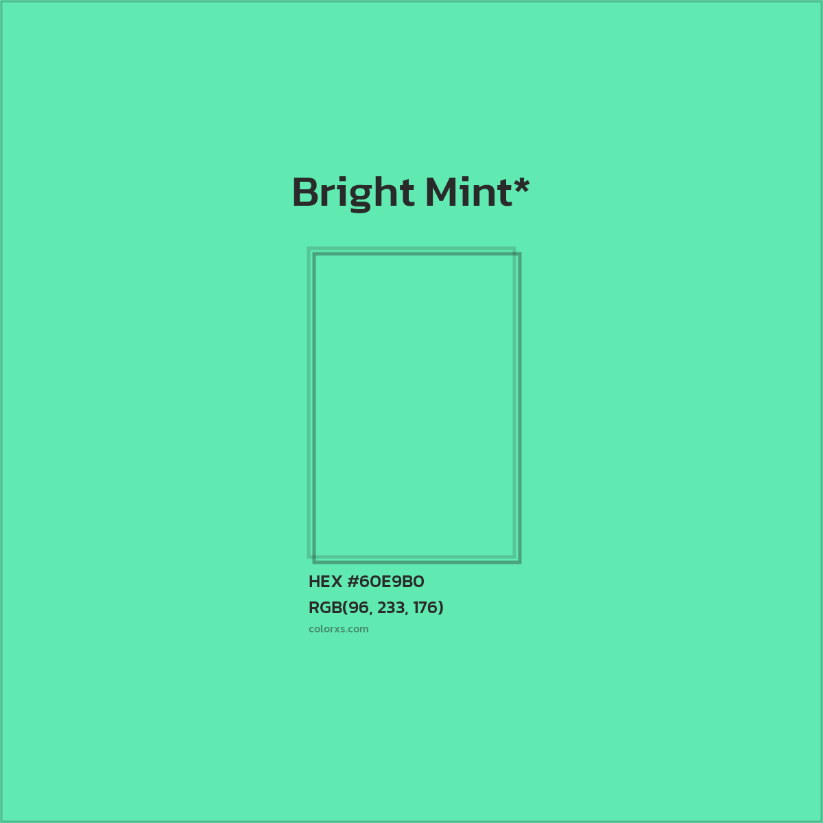 #60E9B0 hex color. RGB, RYB, CMYK, HSL, HSV codes and color conversions. Matching color names, palettes, paints.