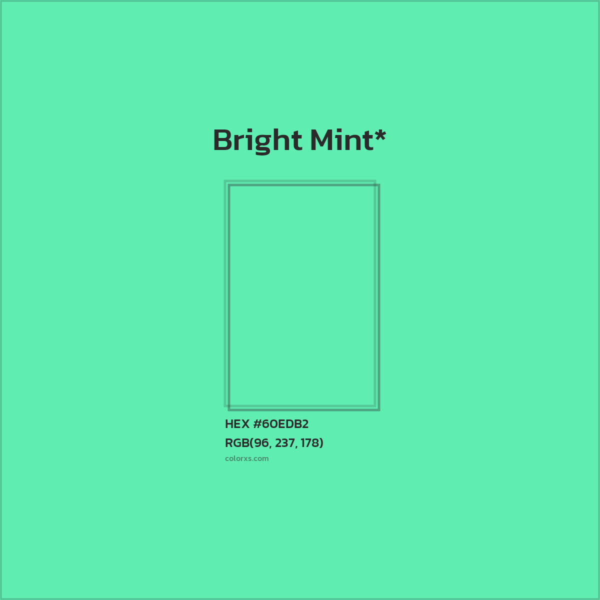 #60EDB2 hex color. RGB, RYB, CMYK, HSL, HSV codes and color conversions. Matching color names, palettes, paints.