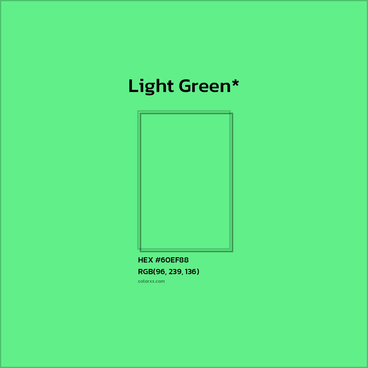 #60EF88 hex color. RGB, RYB, CMYK, HSL, HSV codes and color conversions. Matching color names, palettes, paints.