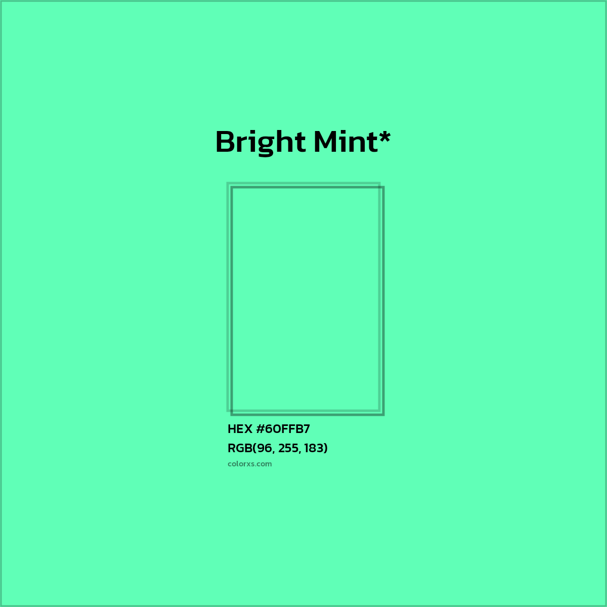 #60FFB7 hex color. RGB, RYB, CMYK, HSL, HSV codes and color conversions. Matching color names, palettes, paints.