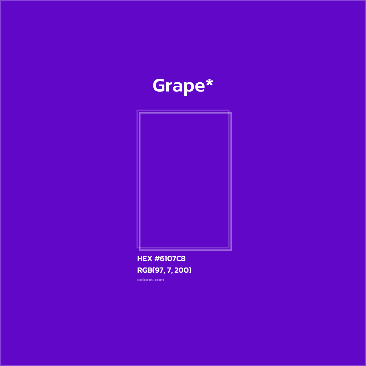 #6107C8 hex color. RGB, RYB, CMYK, HSL, HSV codes and color conversions. Matching color names, palettes, paints.
