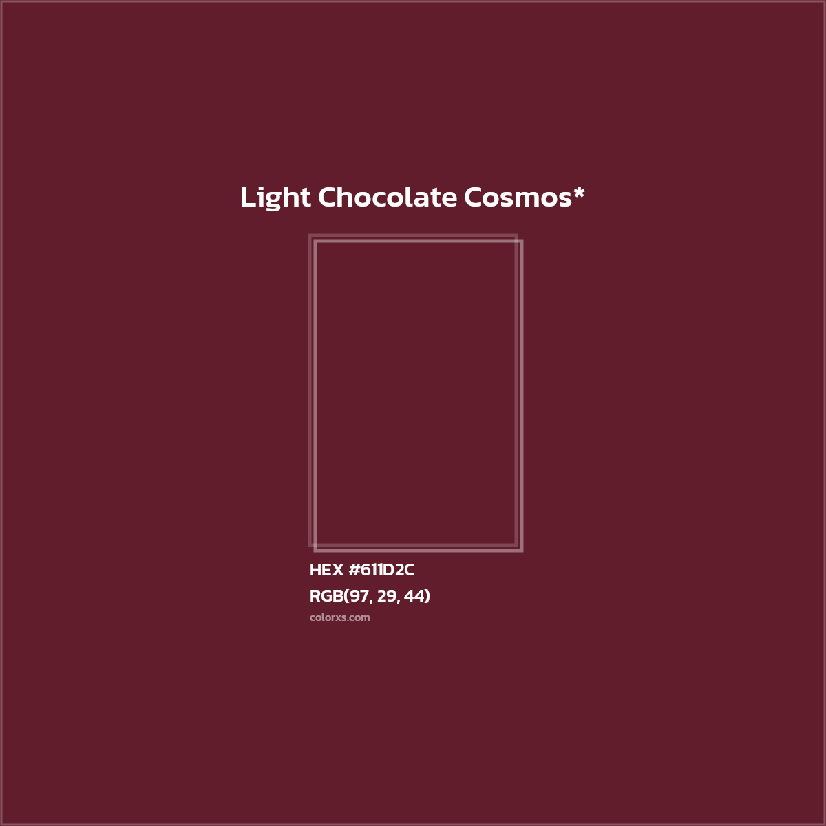 #611D2C hex color. RGB, RYB, CMYK, HSL, HSV codes and color conversions. Matching color names, palettes, paints.