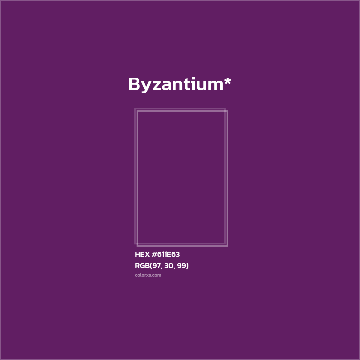 #611E63 hex color. RGB, RYB, CMYK, HSL, HSV codes and color conversions. Matching color names, palettes, paints.