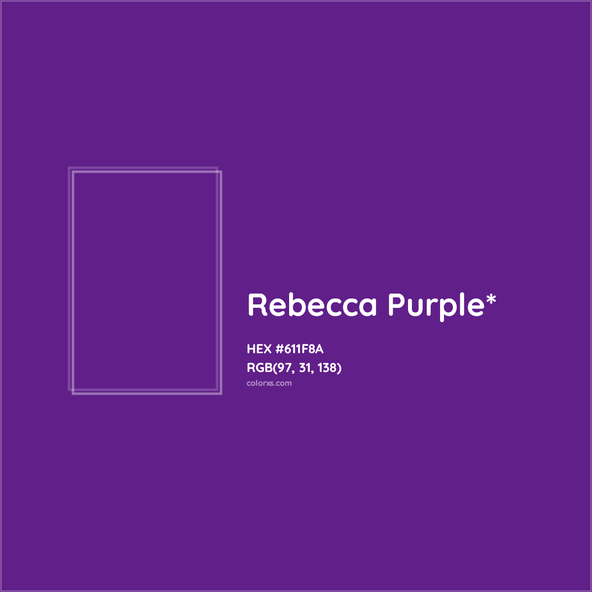 #611F8A hex color. RGB, RYB, CMYK, HSL, HSV codes and color conversions. Matching color names, palettes, paints.